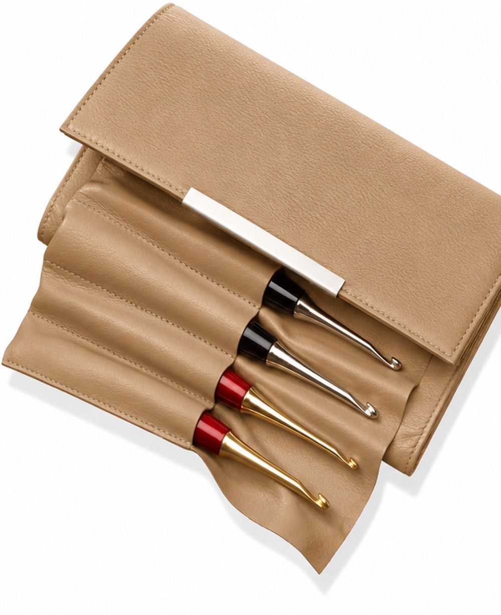 Furls Leather Crochet Clutch: Hook Organizer Travel Bag and Purse (Tan)